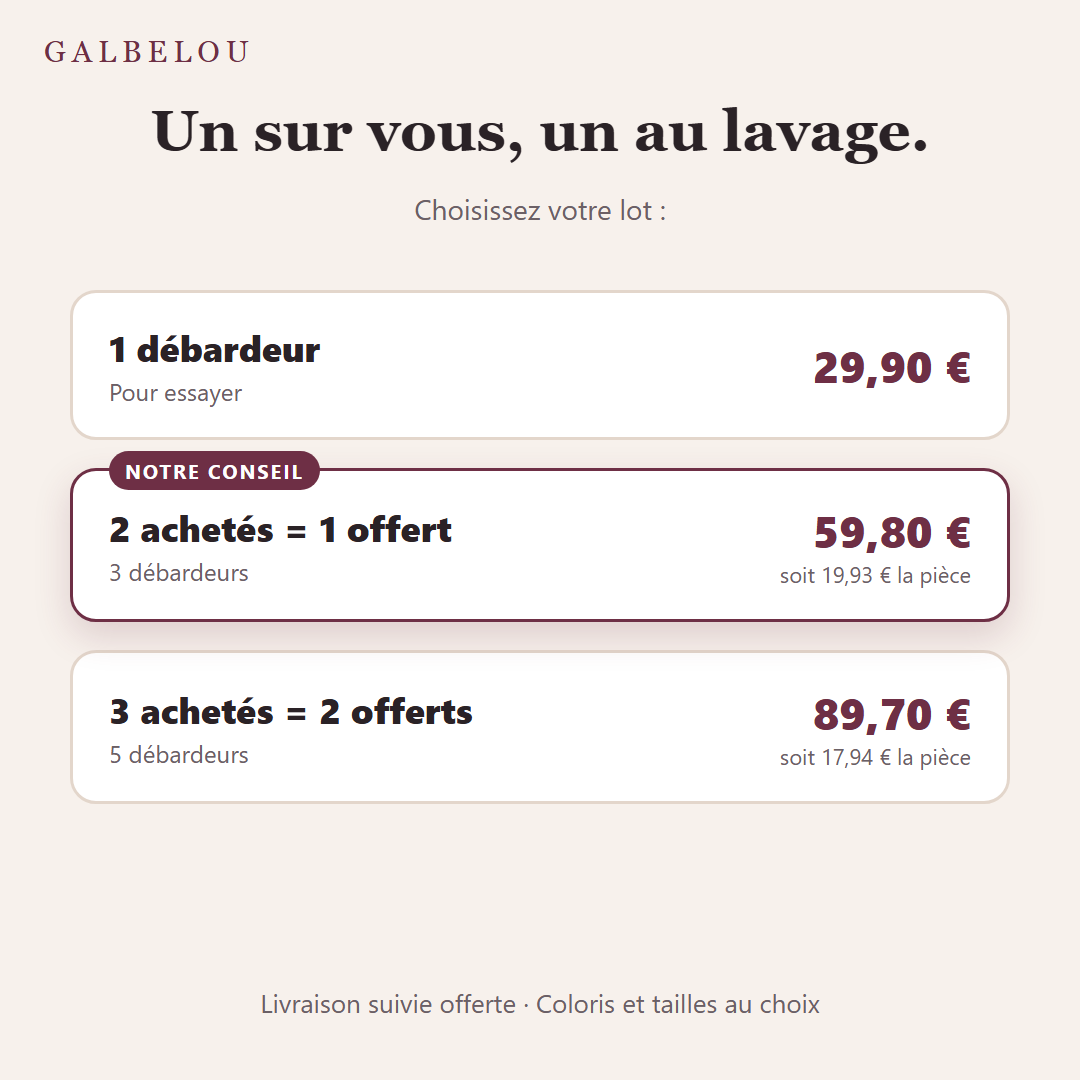 Offres : 2 achetés = 1 offert, 3 achetés = 2 offerts
